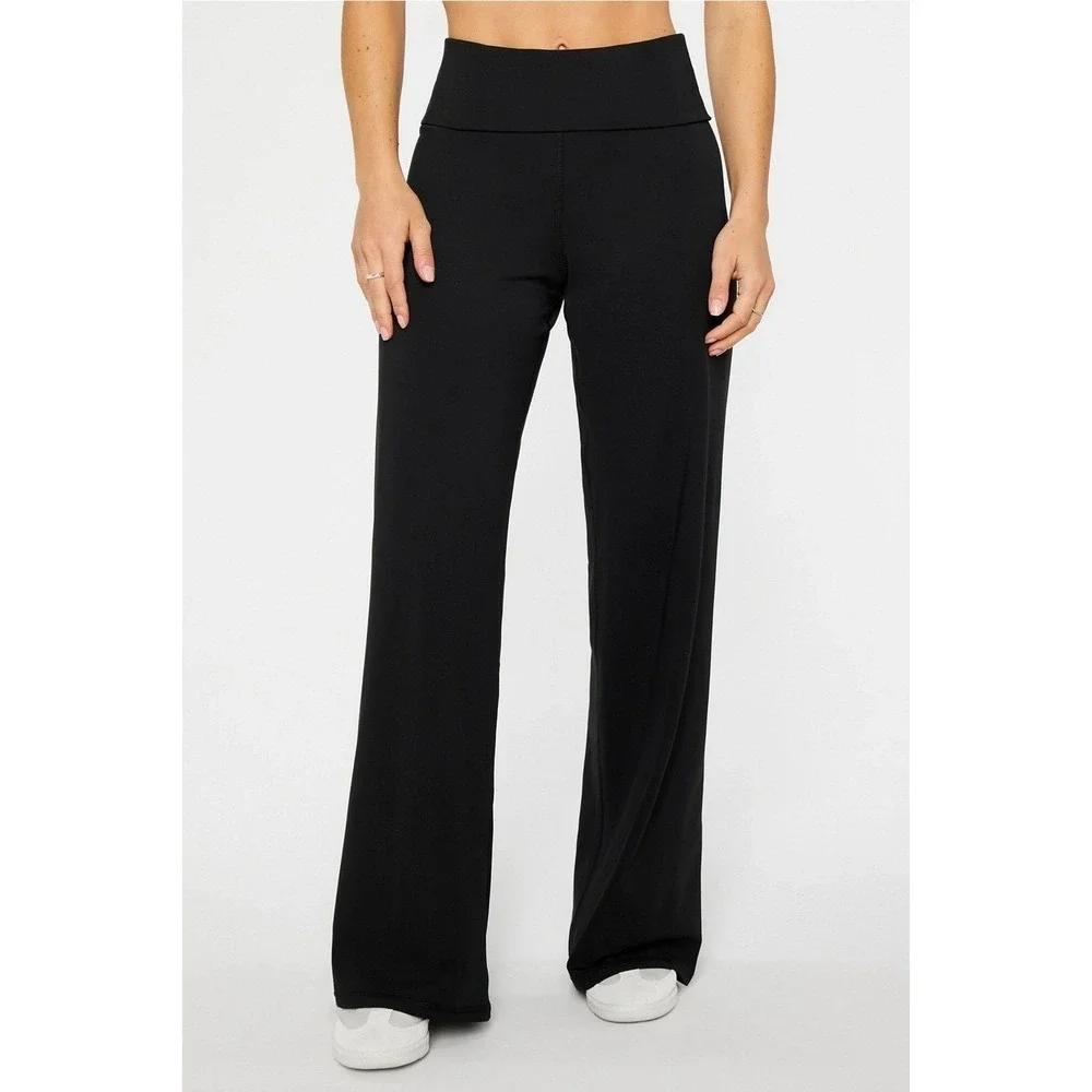 Fabletics Purelux Black Foldover Waistband Straight Leg Lounge Pants Women's S